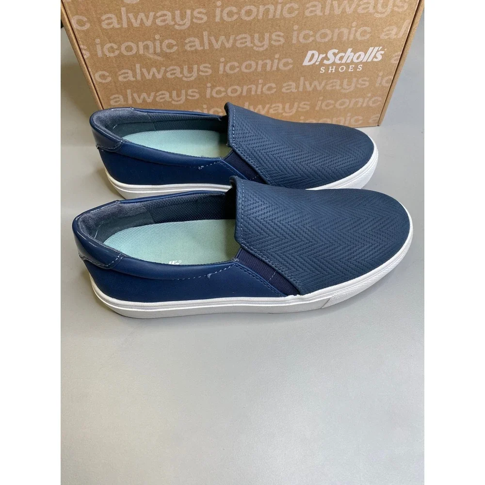 Dr Scholls Navy Blue Slip On Sneakers Textured Chevron Loafers Womens 6.5M